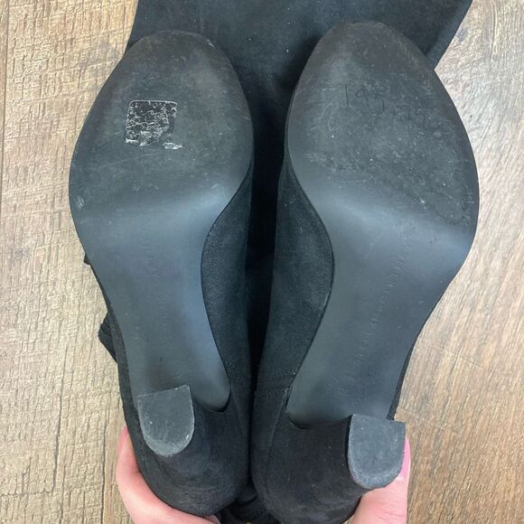 Stella McCartney Suede Knee-High Slip On Boots Black Round Toe Block Heels EU 36 - Picture 2 of 9